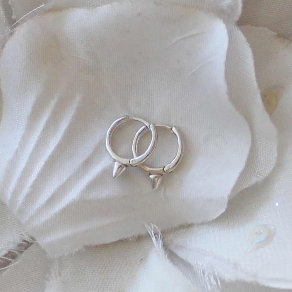 Sterling Silver Tiny Spike Huggie Earrings
